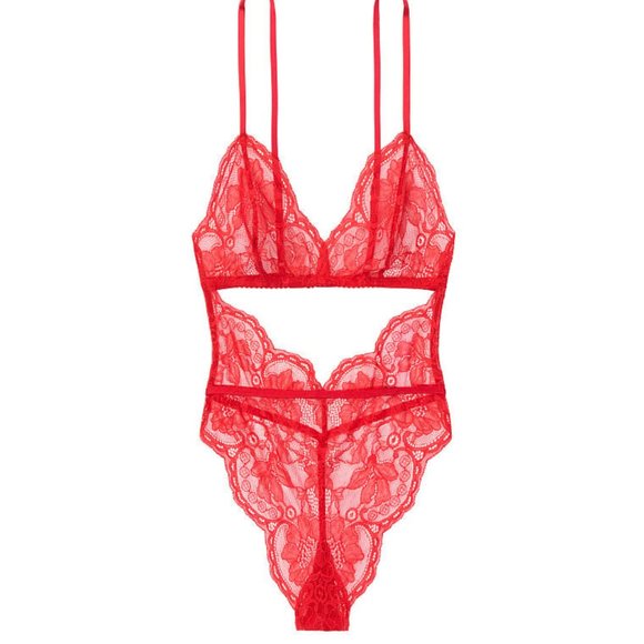 Victoria's Secret Very Sexy XXL Teddy Thong Red Lace Unlined Wireless Cutout - Picture 2 of 13